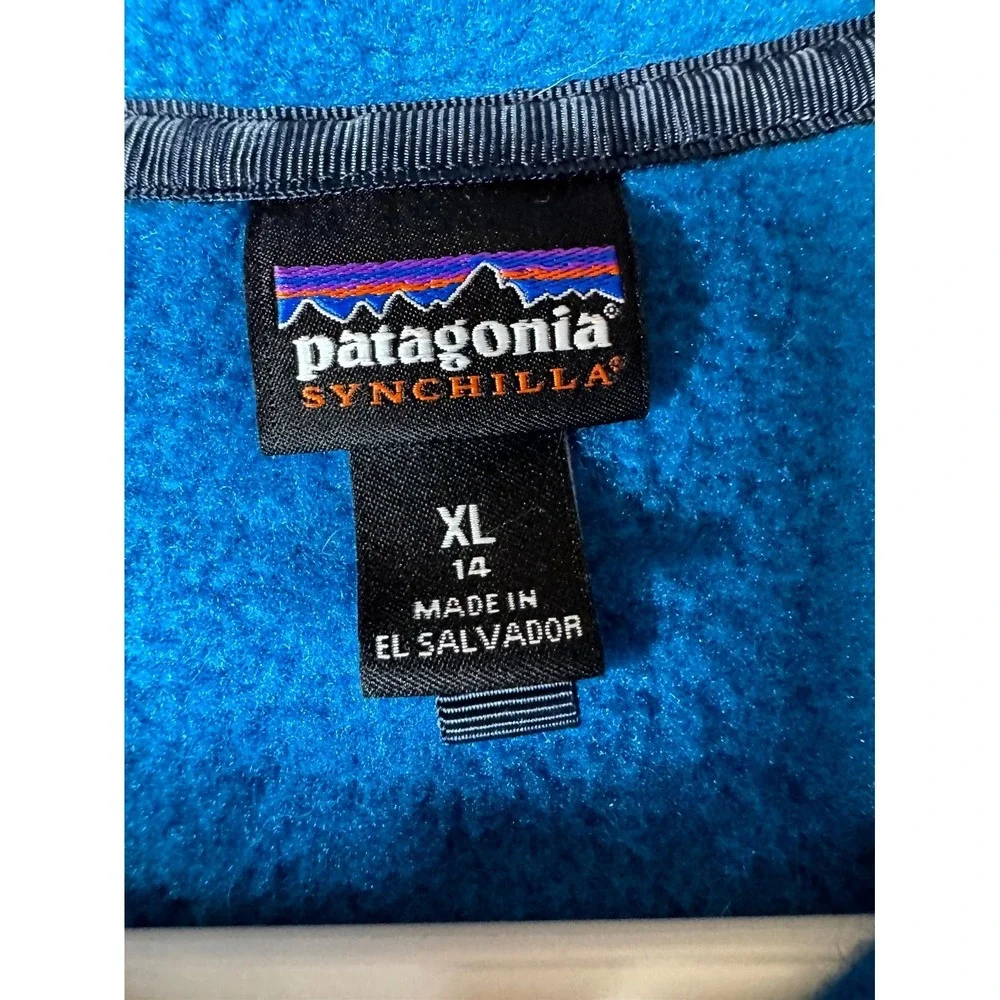 Patagonia Worn Wear Synchilla Snap-T Kids XL 14 Blue Fleece Lightweight Pullover